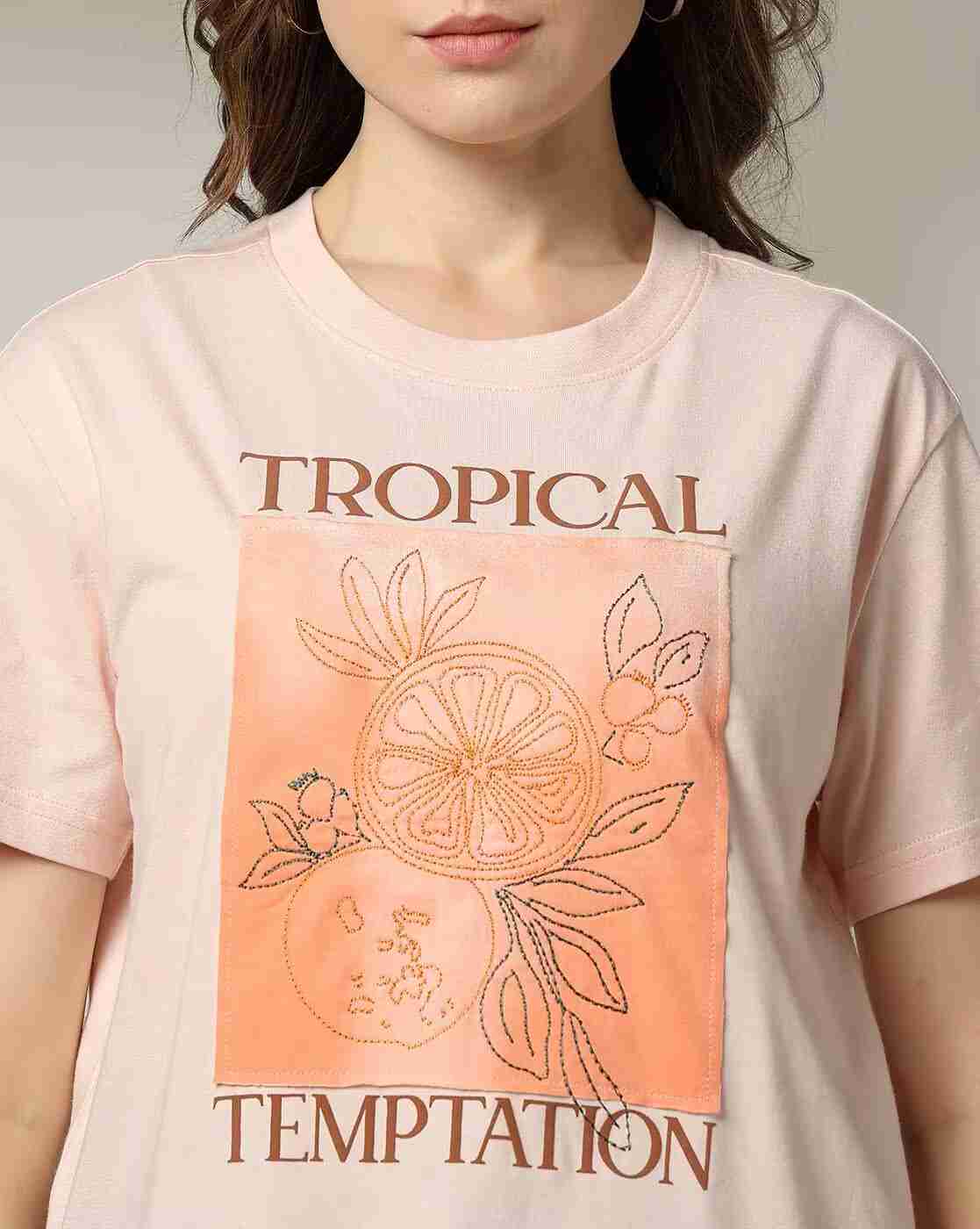 DNMX | Women Graphic Print Regular Boxy Fit Round-Neck T-Shirt|4