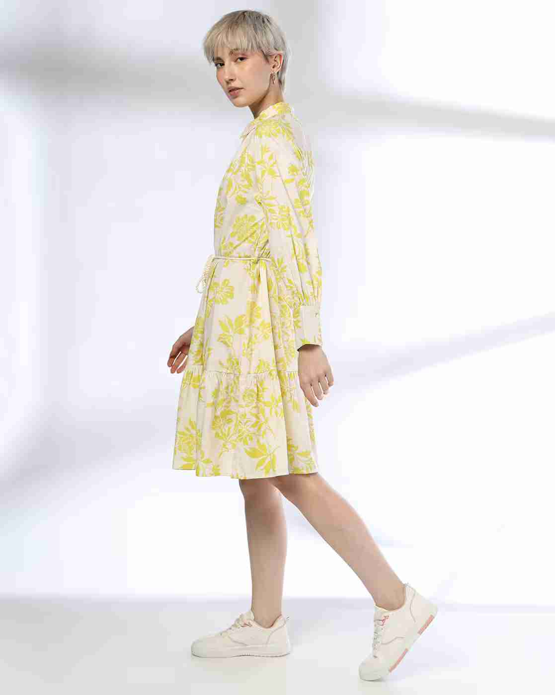 DNMX | Women Floral Print Shirt Dress with Tie-Up Belt|1