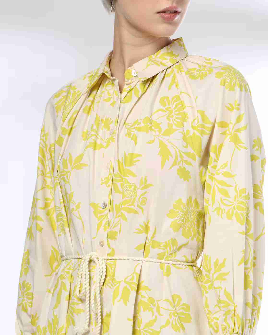 DNMX | Women Floral Print Shirt Dress with Tie-Up Belt|3