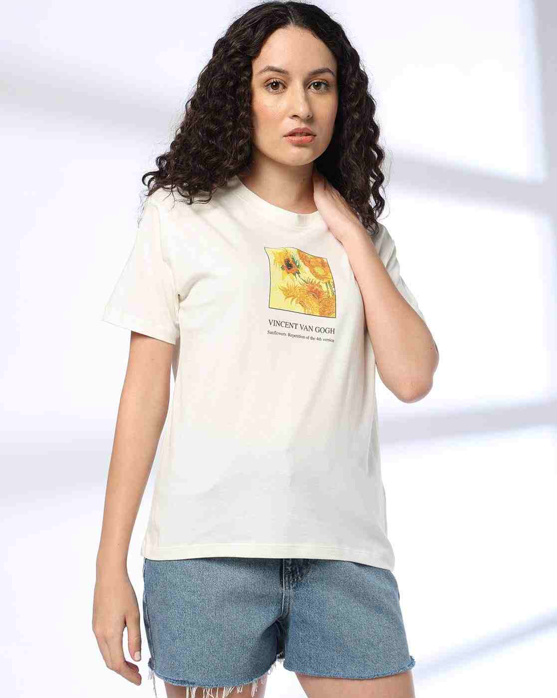 DNMX | Women Graphic Print Boxy Fit Cotton Crew-Neck T-Shirt|3