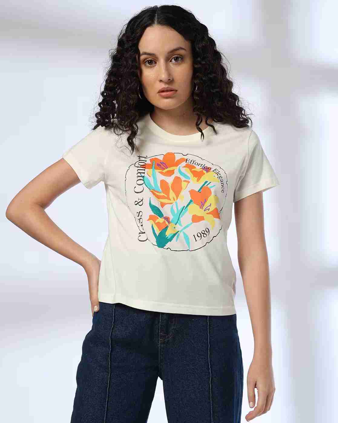 DNMX | Women Graphic Print Regular Fit Cotton Crew-Neck T-Shirt|0