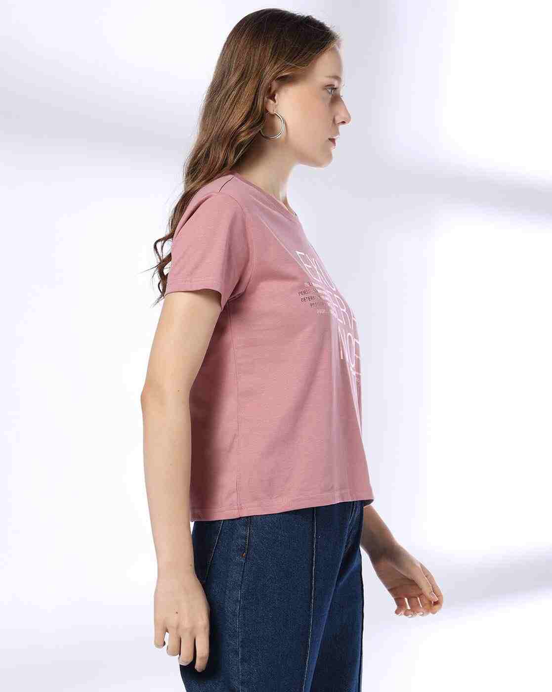 DNMX | Women Typographic Print Regular Fit Round-Neck T-Shirt|1