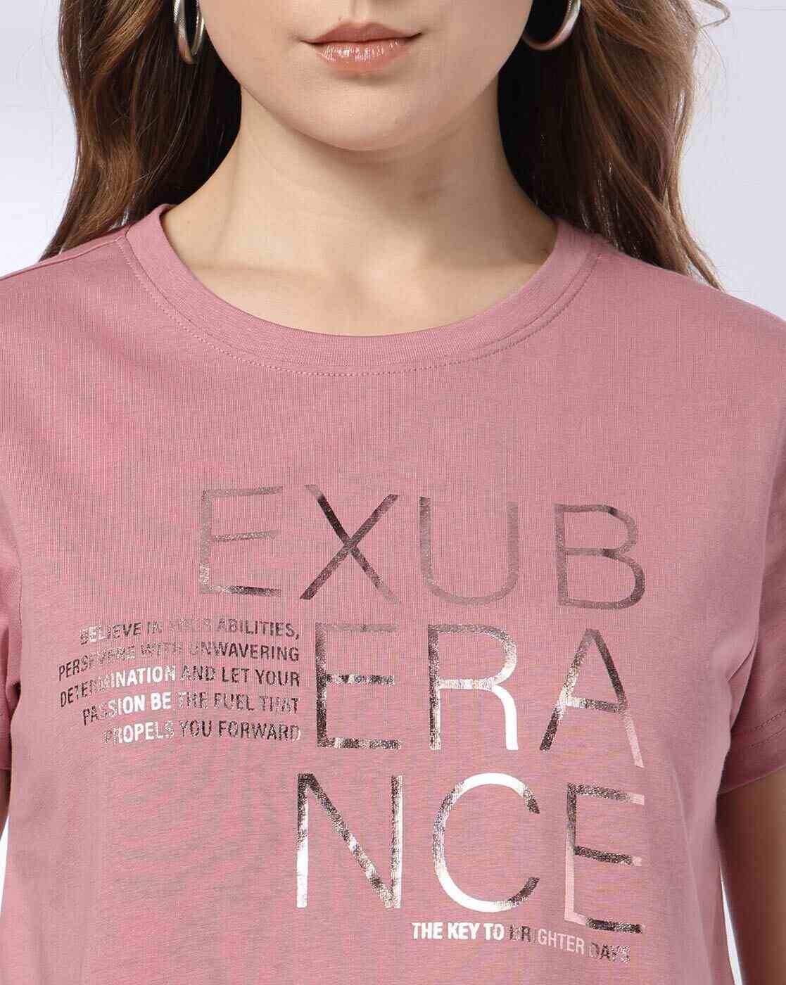 DNMX | Women Typographic Print Regular Fit Round-Neck T-Shirt|3