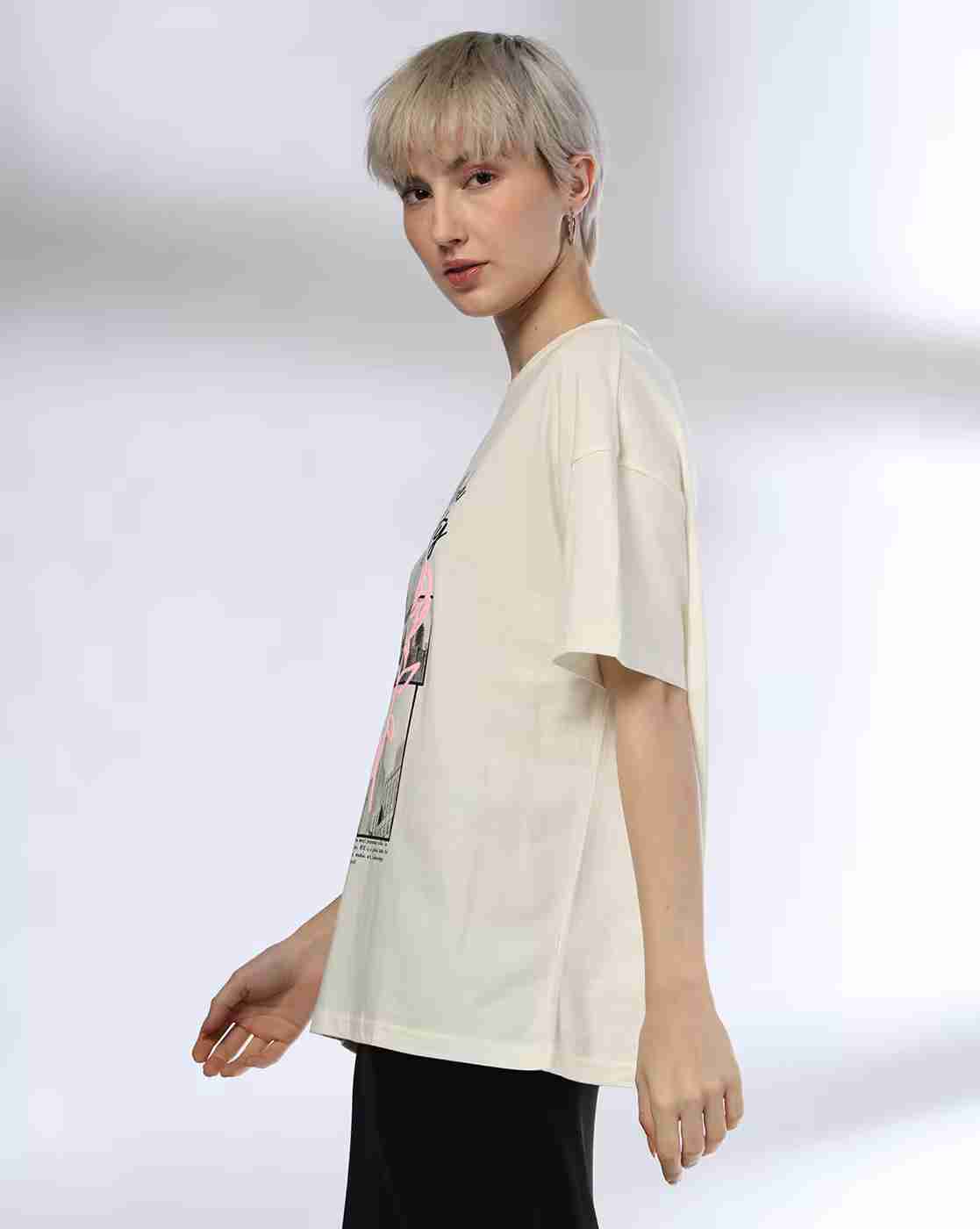 DNMX | Women Graphic Print Oversized Crew-Neck T-Shirt|2