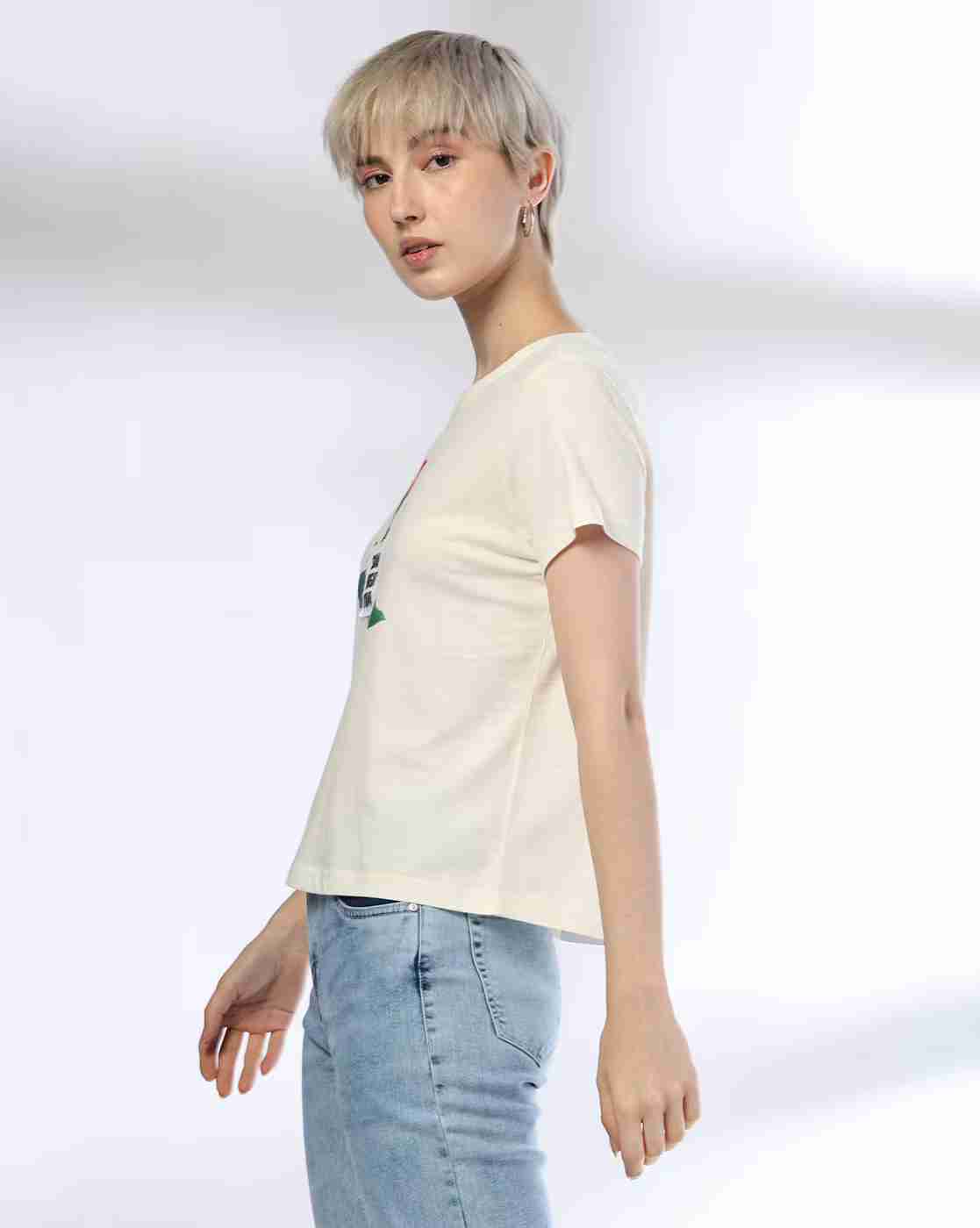 DNMX | Women Floral Print Regular Boxy Fit Round-Neck T-Shirt|1