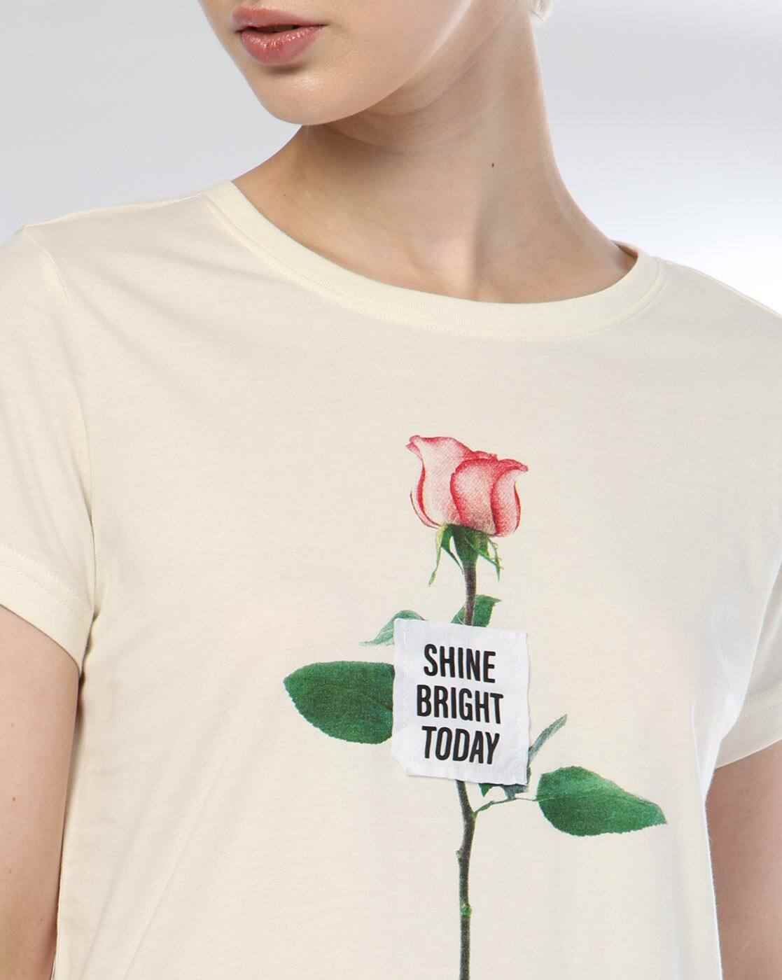 DNMX | Women Floral Print Regular Boxy Fit Round-Neck T-Shirt|3