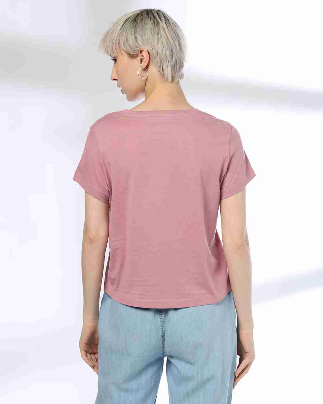 DNMX | Women Typographic Print Boxy Fit Round-Neck T-Shirt|2