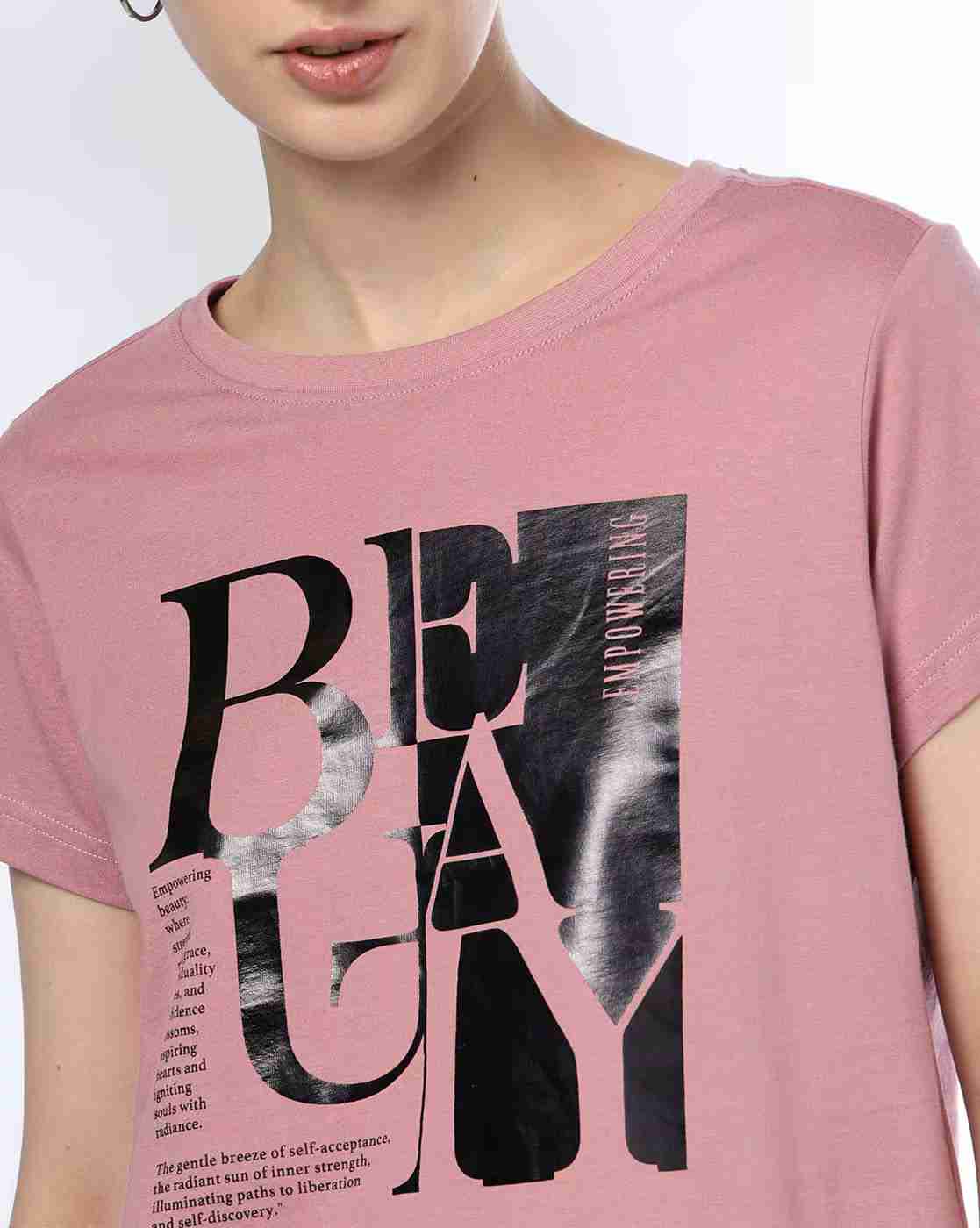DNMX | Women Typographic Print Boxy Fit Round-Neck T-Shirt|3