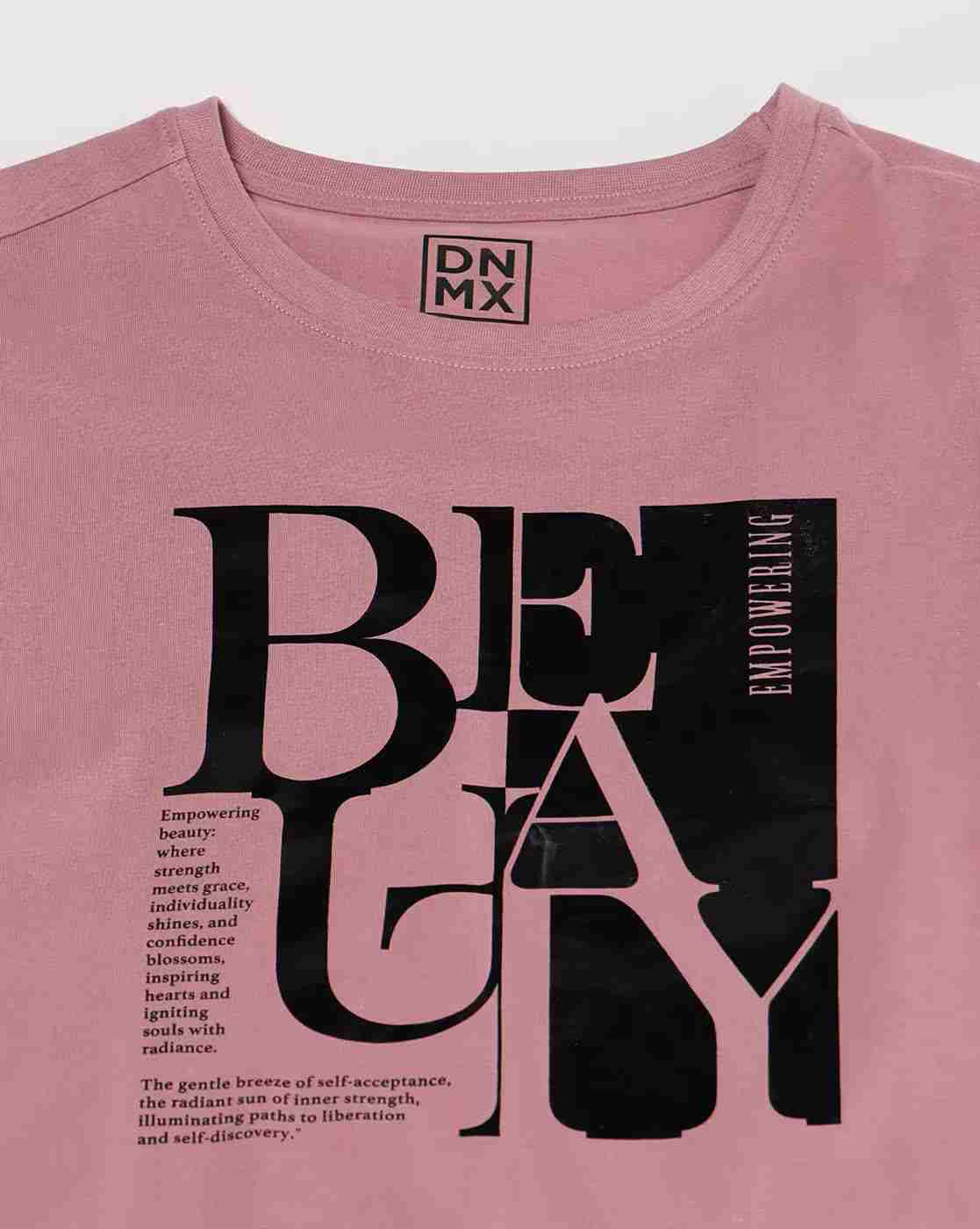 DNMX | Women Typographic Print Boxy Fit Round-Neck T-Shirt|4