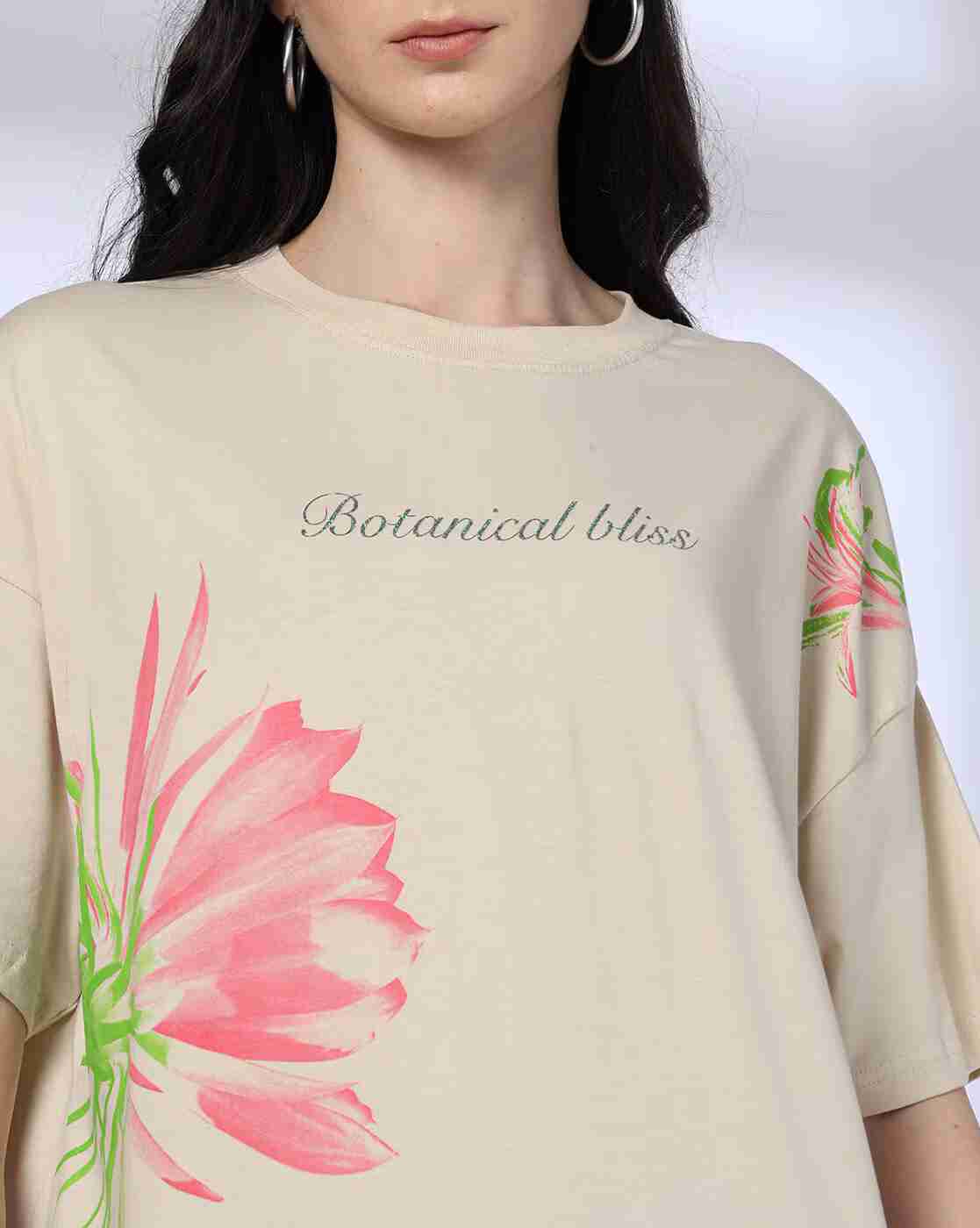 DNMX | Women Floral Print Oversized Round-Neck T-Shirt|3