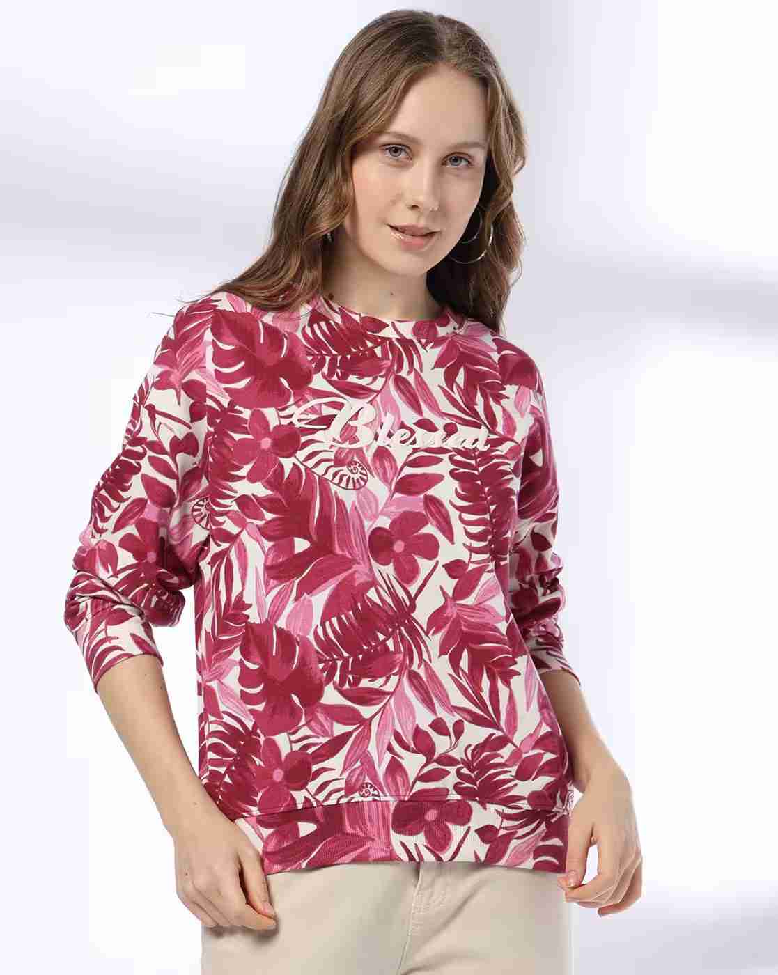 DNMX | Women Leaf Print Relaxed Fit Sweatshirt|0