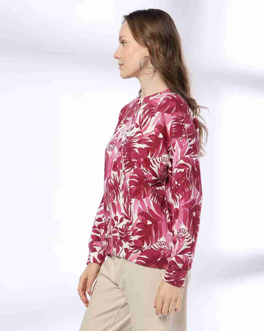 DNMX | Women Leaf Print Relaxed Fit Sweatshirt|1