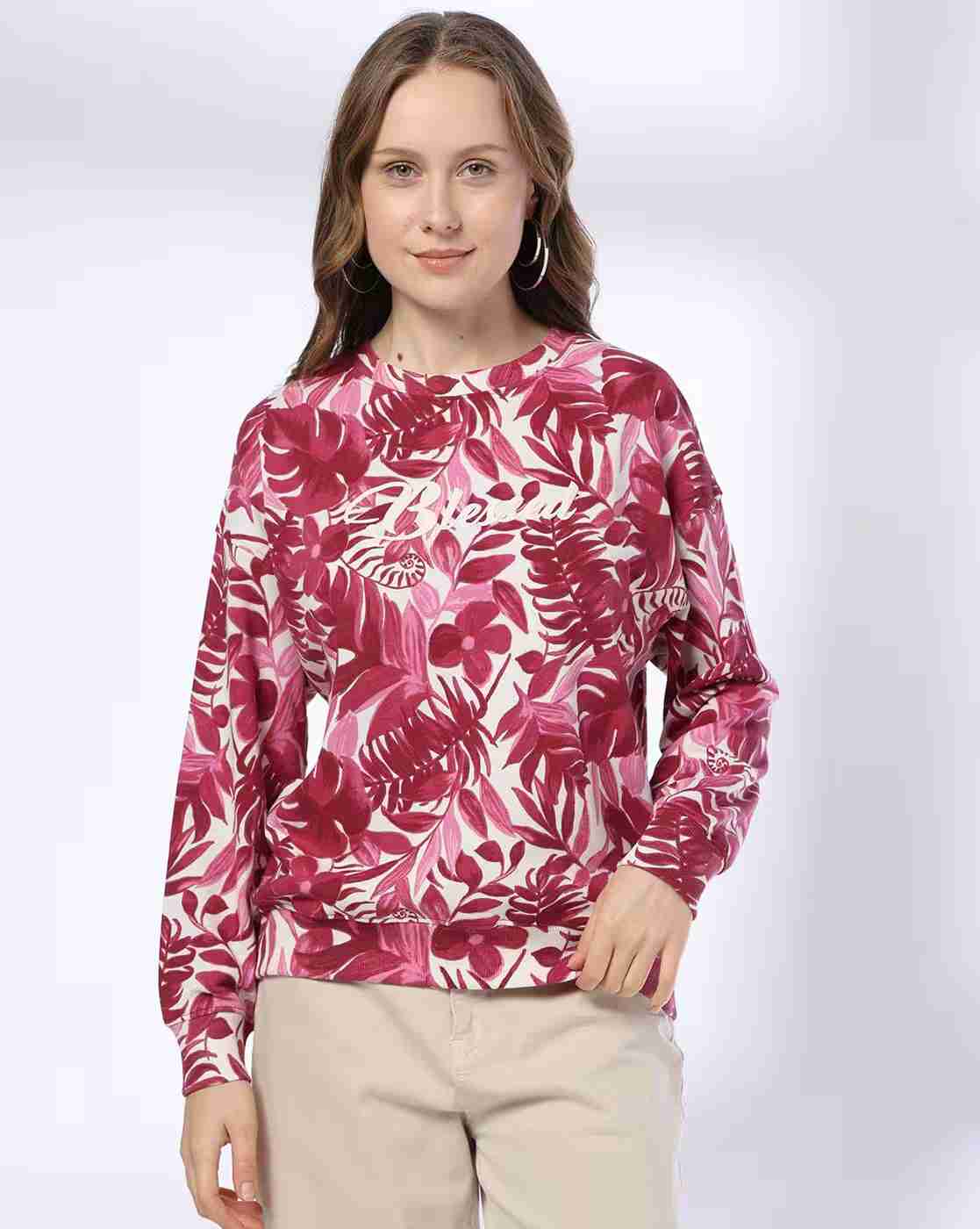 DNMX | Women Leaf Print Relaxed Fit Sweatshirt|3