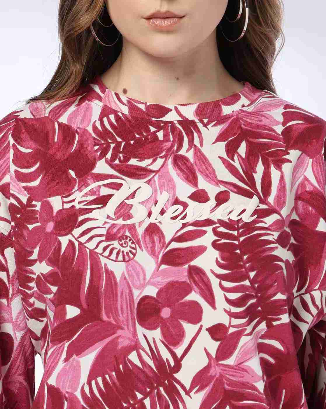 DNMX | Women Leaf Print Relaxed Fit Sweatshirt|4