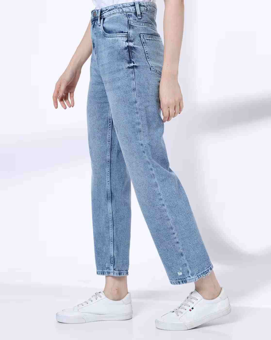 DNMX | Women Heavily Washed High-Rise Straight Jeans|1