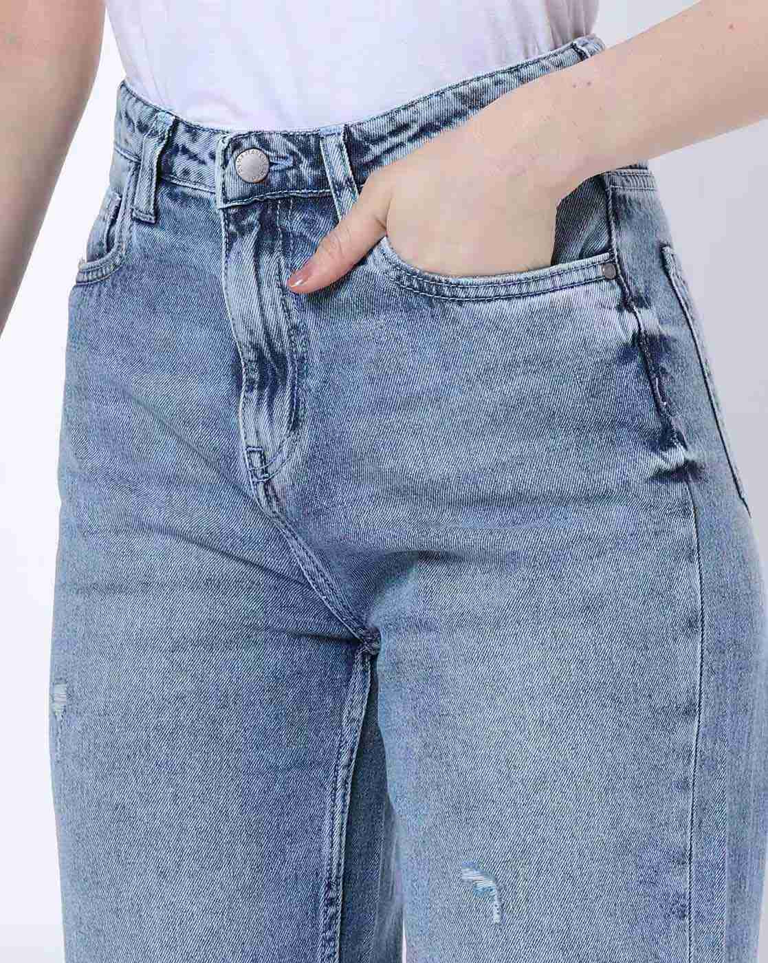 DNMX | Women Heavily Washed High-Rise Straight Jeans|3