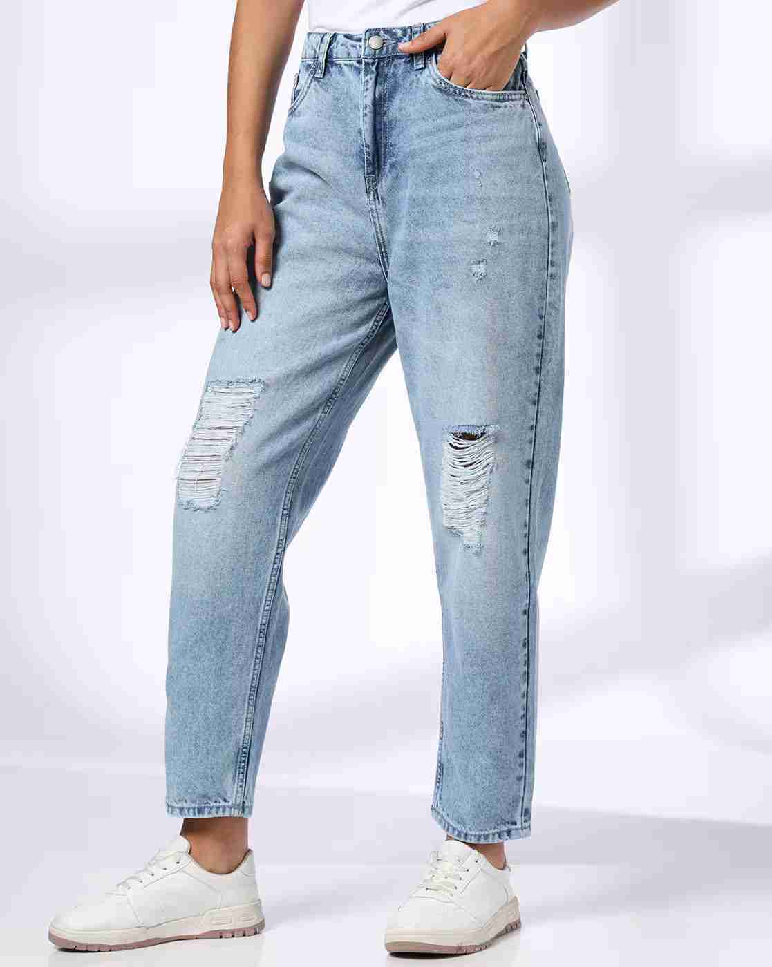 DNMX | Girls Mid-Wash Distressed Mom Fit Jeans|0