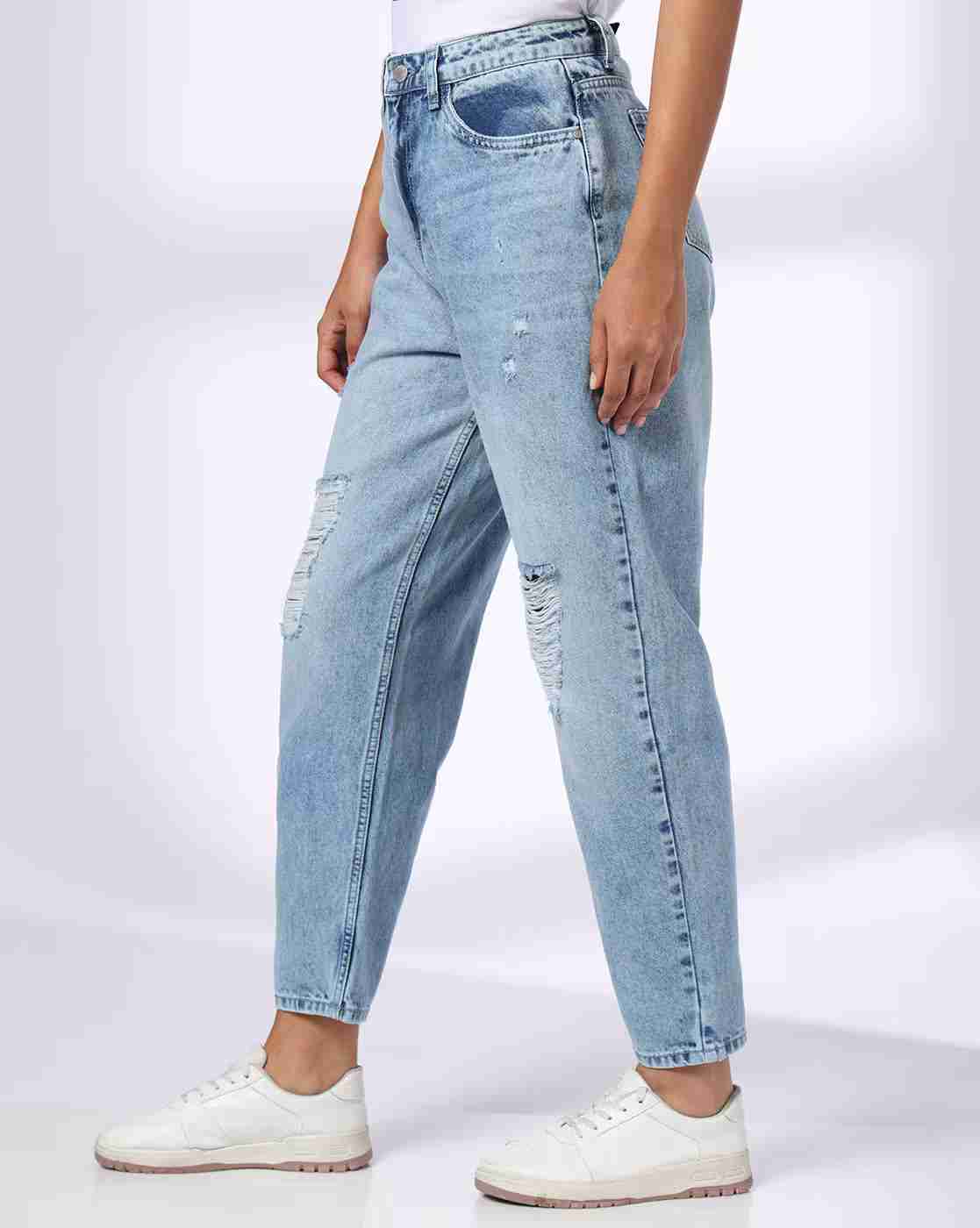 DNMX | Girls Mid-Wash Distressed Mom Fit Jeans|1