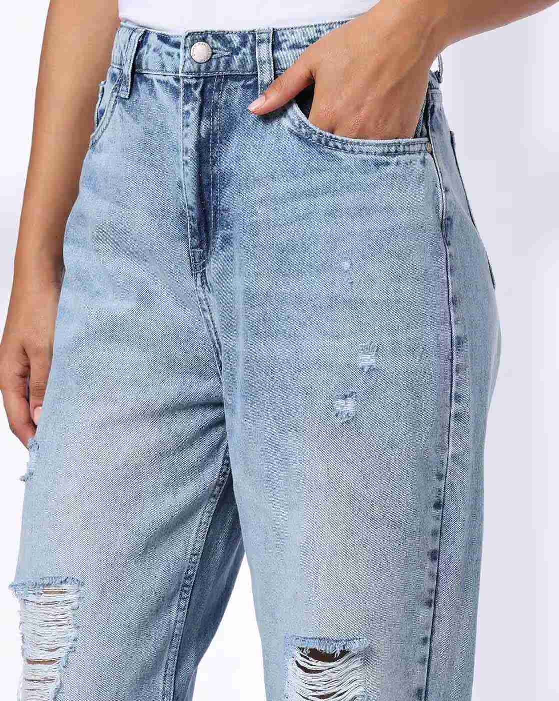 DNMX | Girls Mid-Wash Distressed Mom Fit Jeans|3