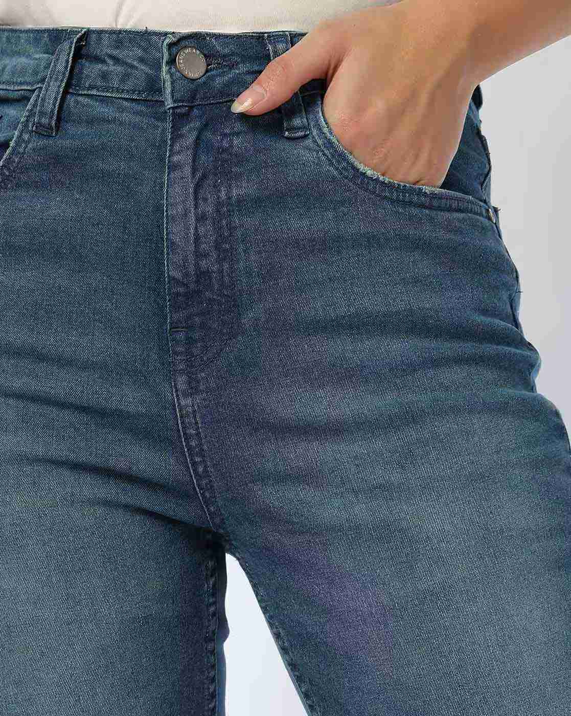 DNMX | Women Mid-Wash High-Rise Flared Jeans|3