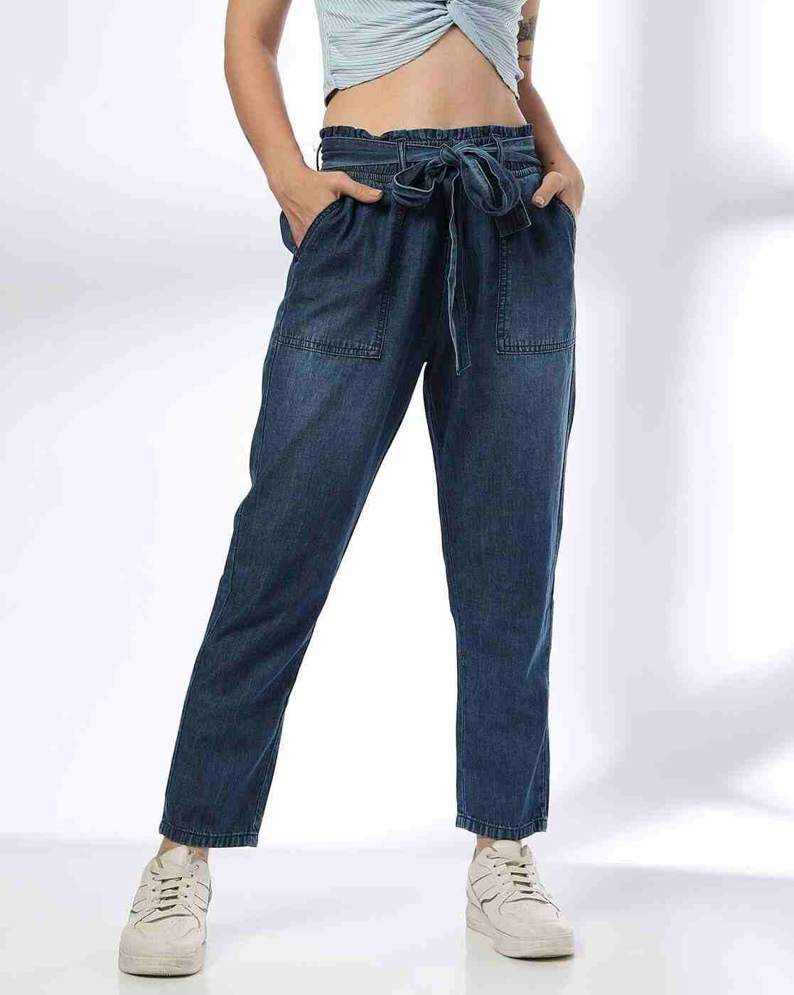 DNMX | Women Lightly Washed Relaxed Fit Jeans with Belt|0