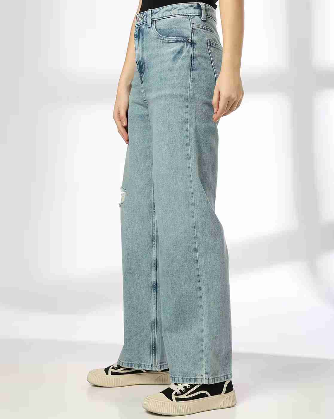 DNMX | Women Mid-Wash Wide-Leg Jeans|1