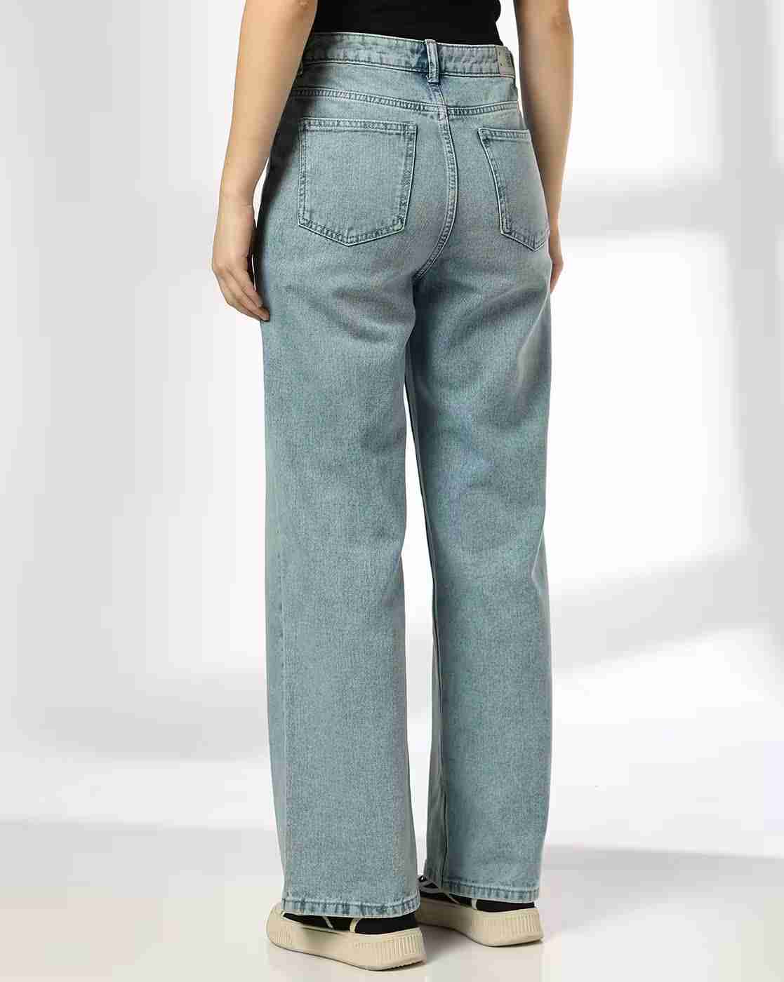 DNMX | Women Mid-Wash Wide-Leg Jeans|2