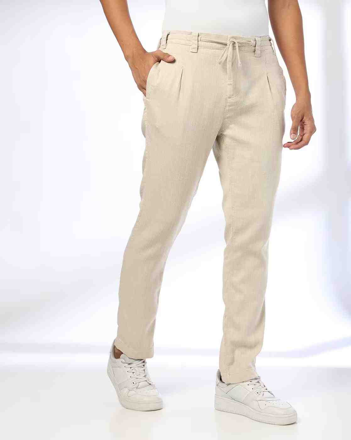 Men Regular Fit Pleated Trousers