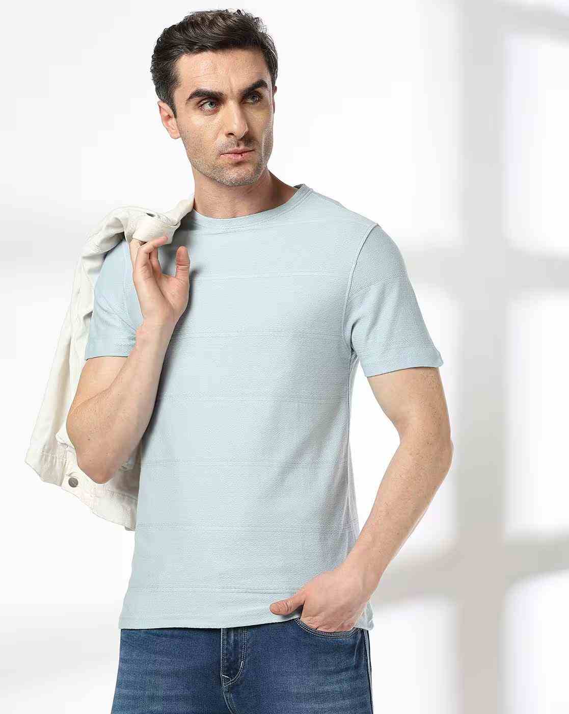 DNMX | Men Striped Relaxed Fit Crew-Neck T-Shirt|0