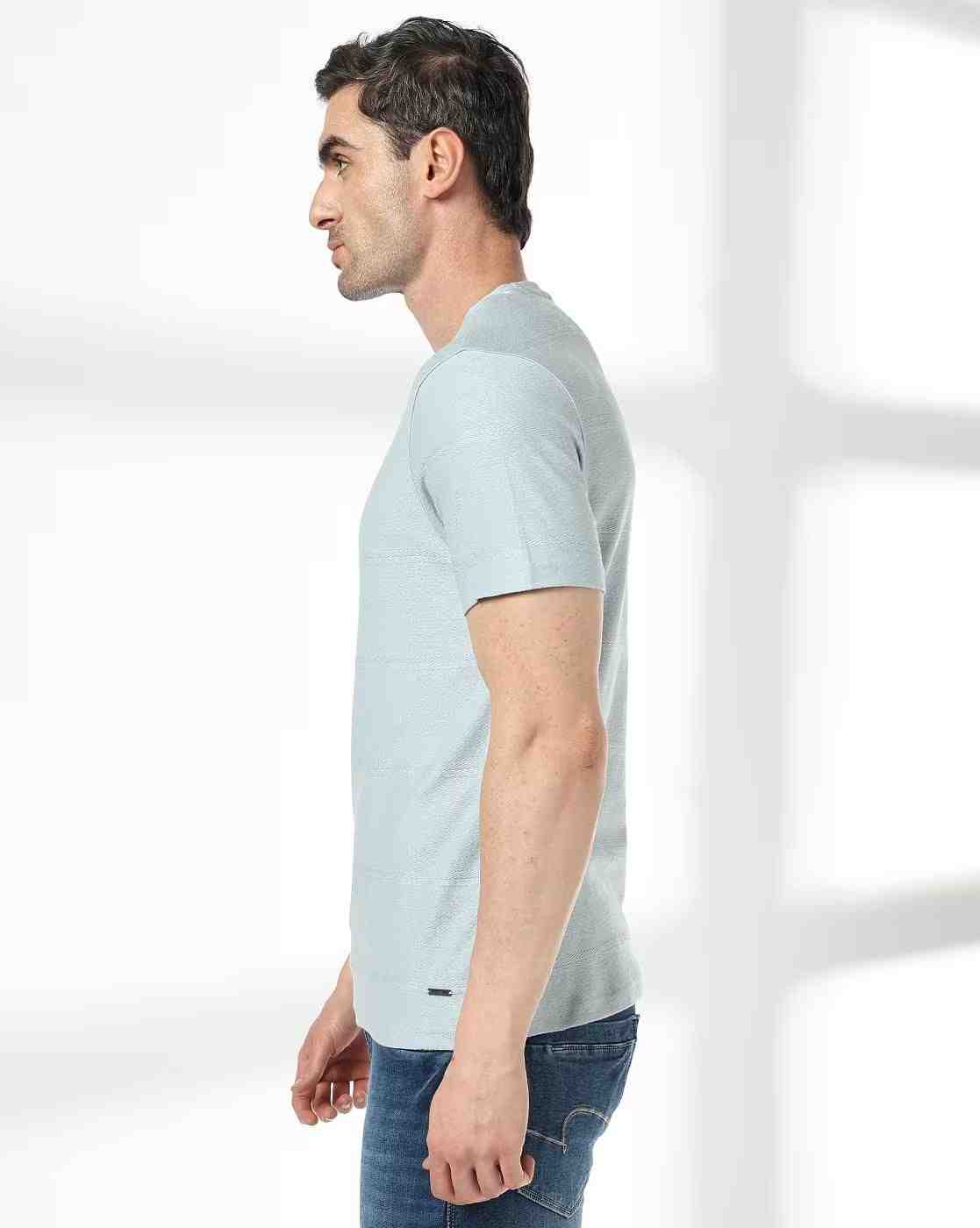 DNMX | Men Striped Relaxed Fit Crew-Neck T-Shirt|1