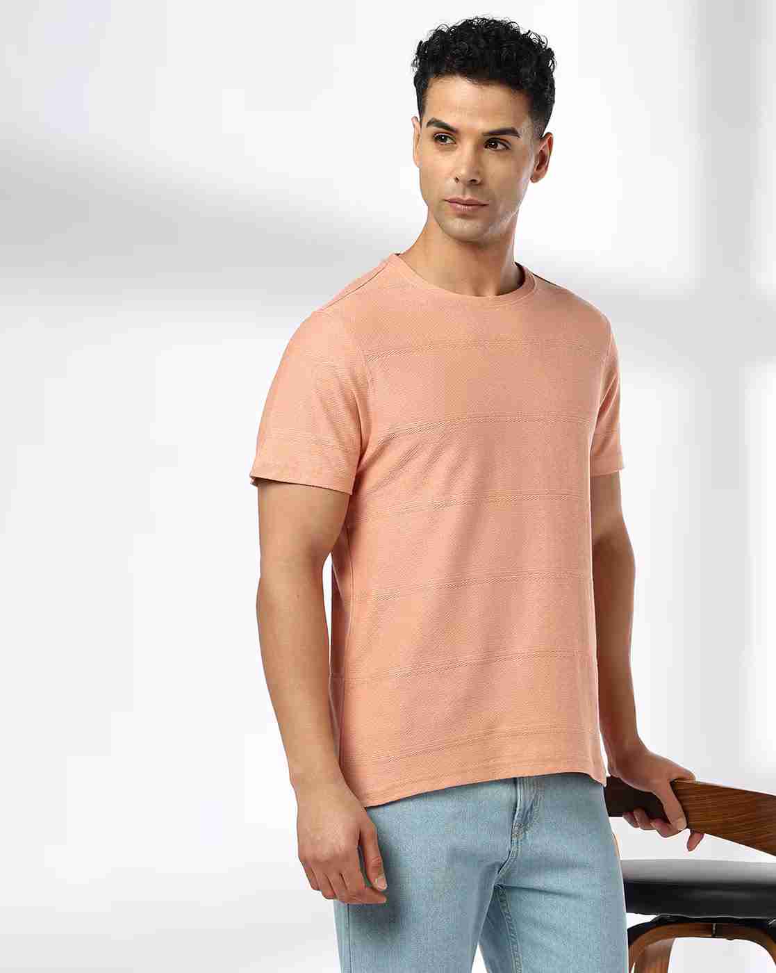 DNMX | Men Striped Relaxed Fit Crew-Neck T-Shirt|0