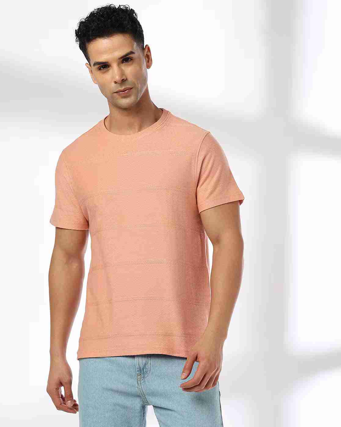DNMX | Men Striped Relaxed Fit Crew-Neck T-Shirt|1