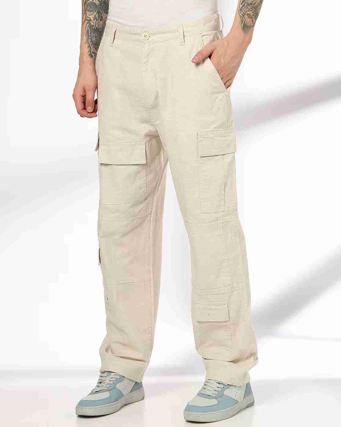 DNMX | Men Loose Fit Flat-Front Cargo Pants|0