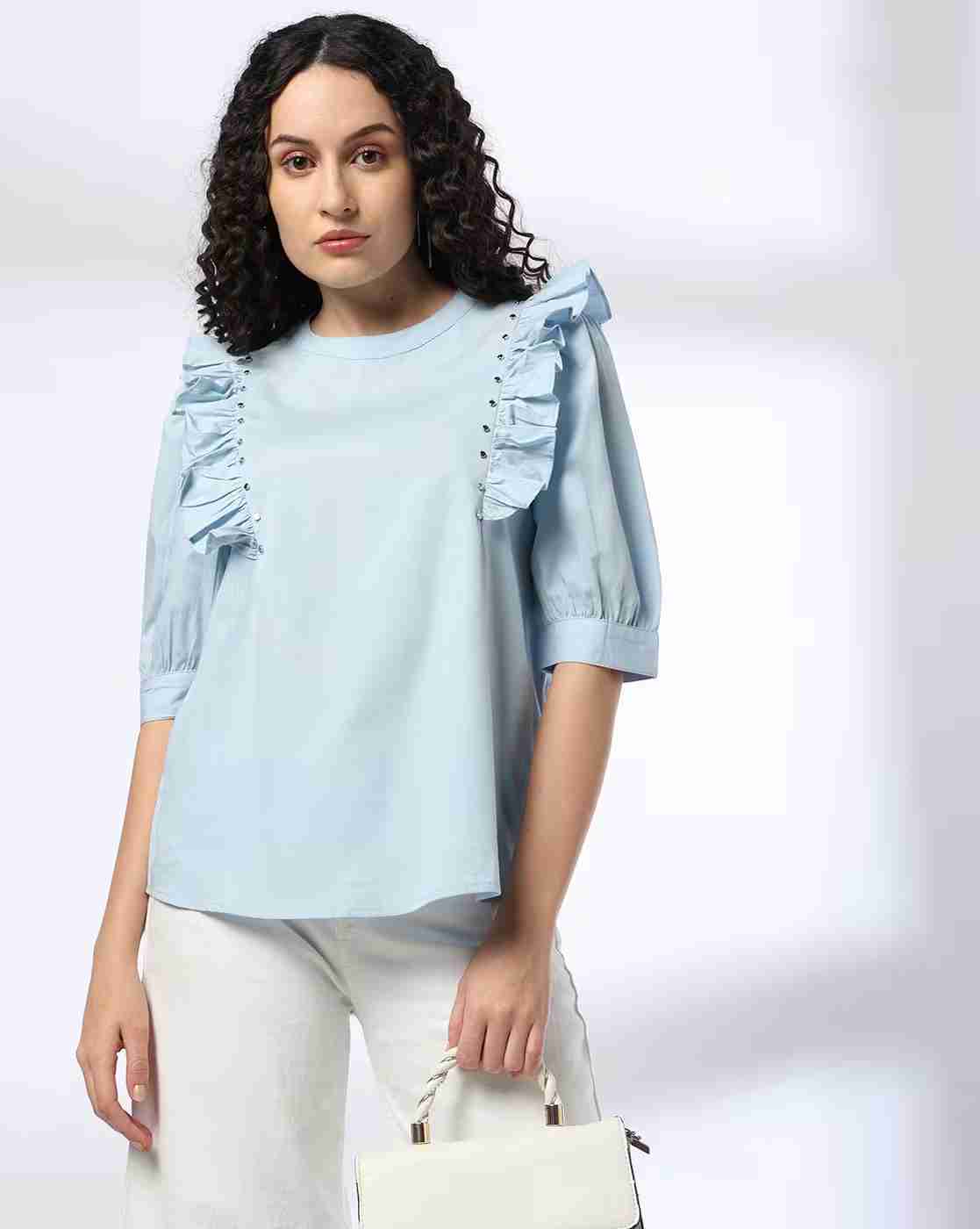 DNMX | Women Relaxed Fit Top with Ruffles Overlay|0