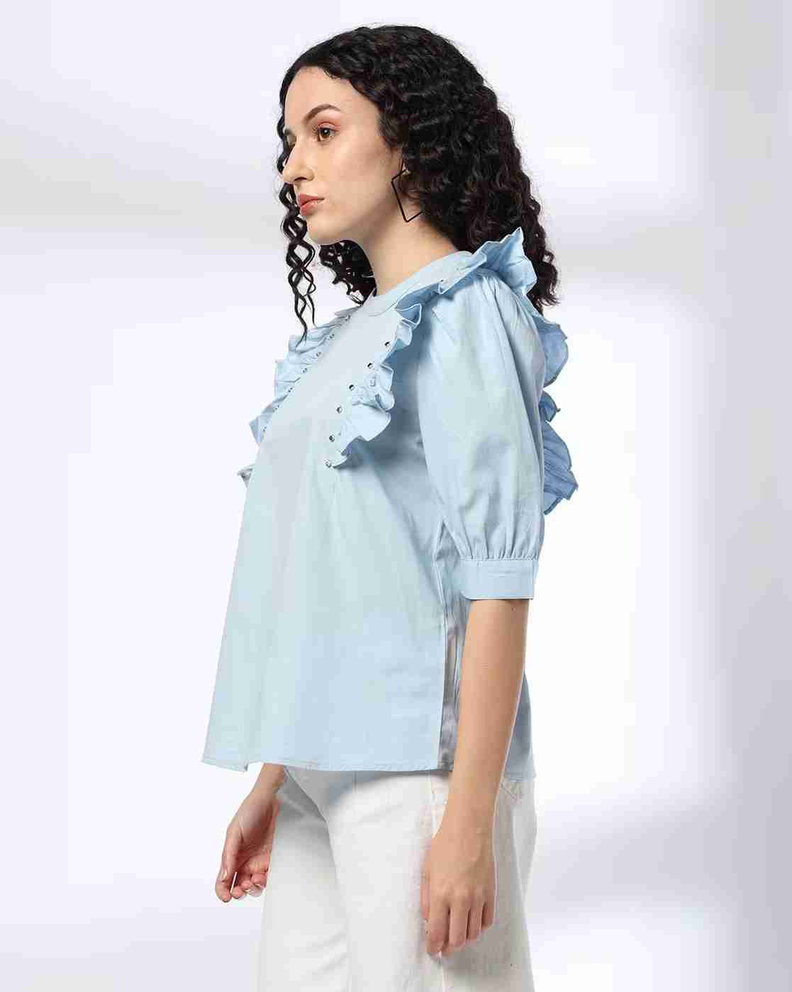 DNMX | Women Relaxed Fit Top with Ruffles Overlay|1