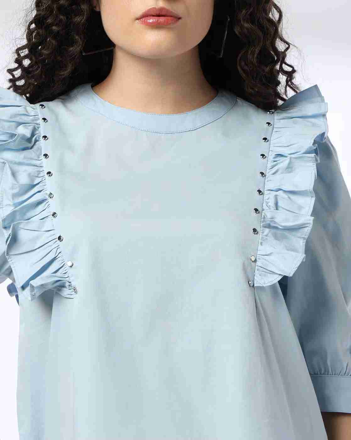 DNMX | Women Relaxed Fit Top with Ruffles Overlay|3