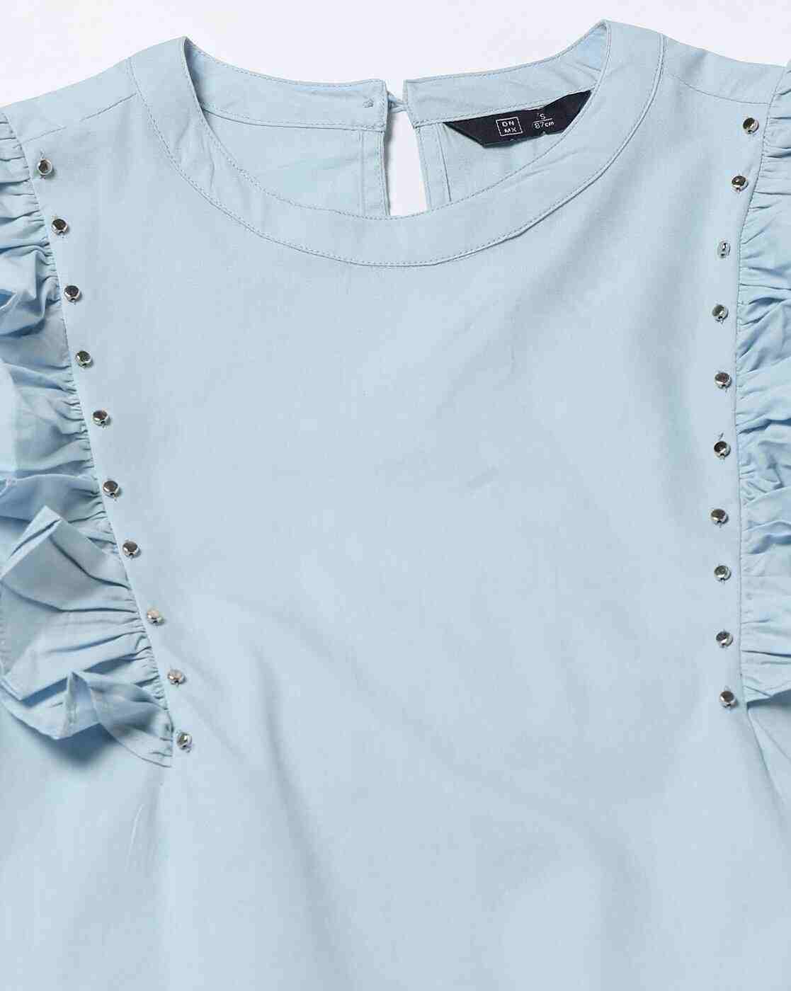 DNMX | Women Relaxed Fit Top with Ruffles Overlay|4