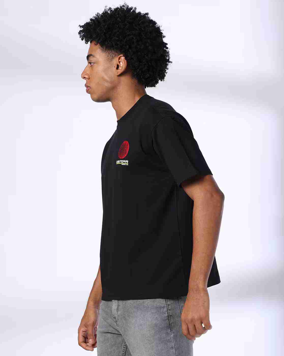 DNMX | Men Typographic Print Boxy Fit Crew-Neck T-Shirt|1