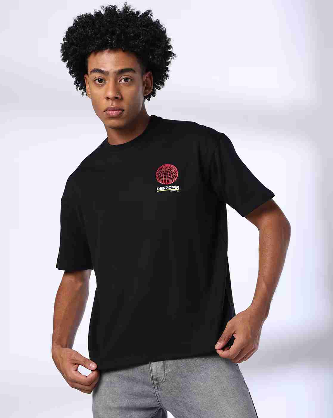 DNMX | Men Typographic Print Boxy Fit Crew-Neck T-Shirt|3