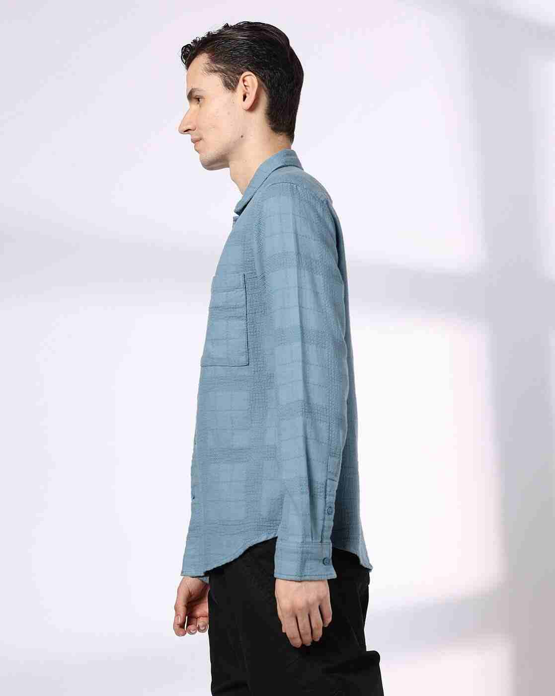 DNMX | Men Checked Regular Fit Shirt with Patch Pockets|1