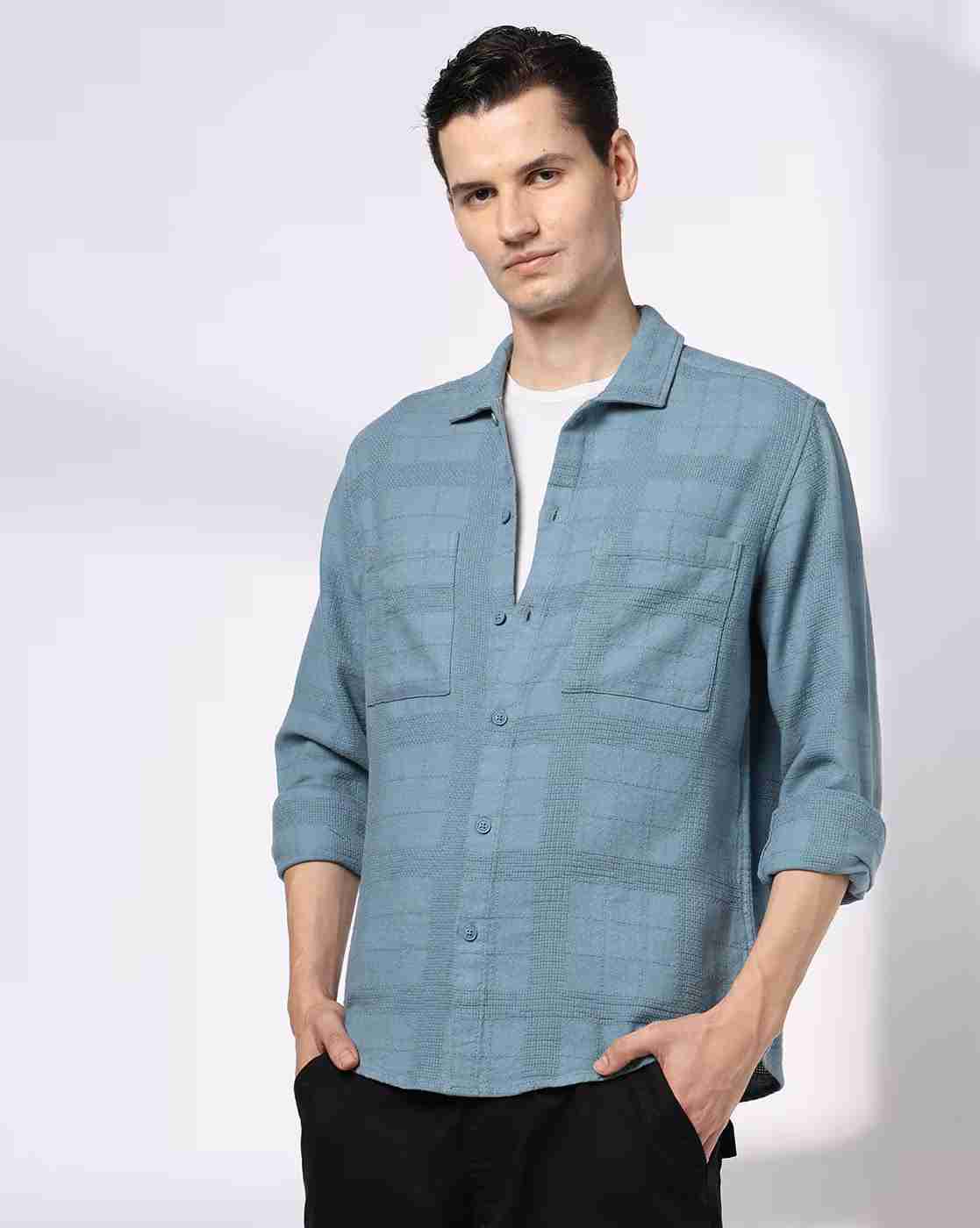 DNMX | Men Checked Regular Fit Shirt with Patch Pockets|4