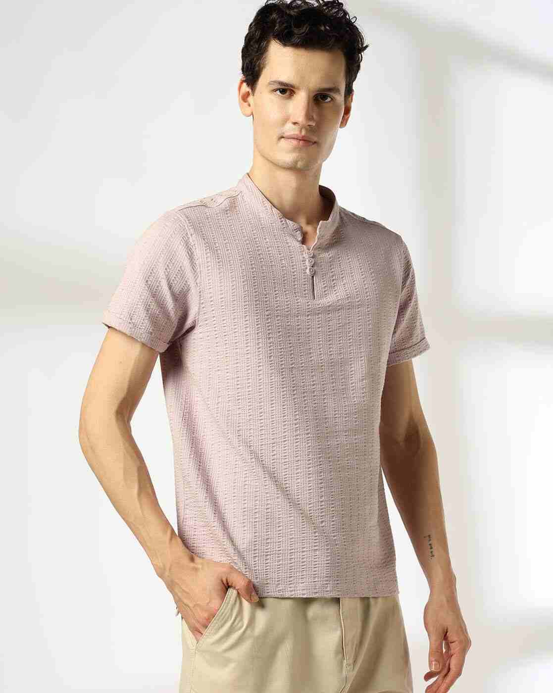 Men Striped Regular Fit Henley T-Shirt