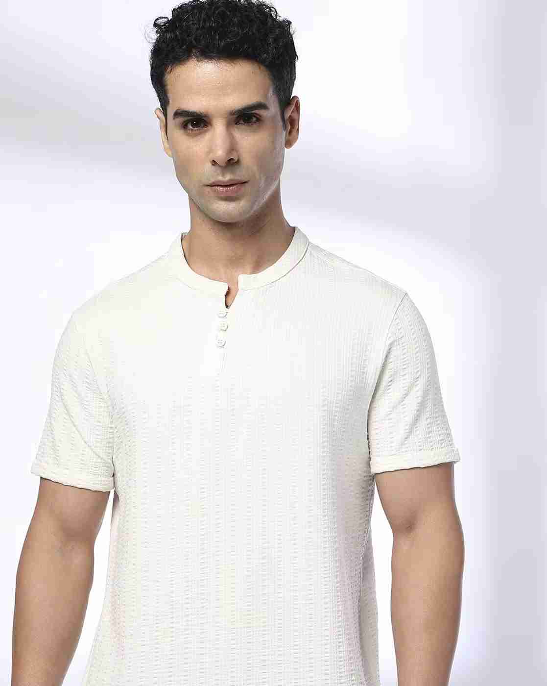 DNMX | Men Striped Regular Fit Henley T-Shirt|0