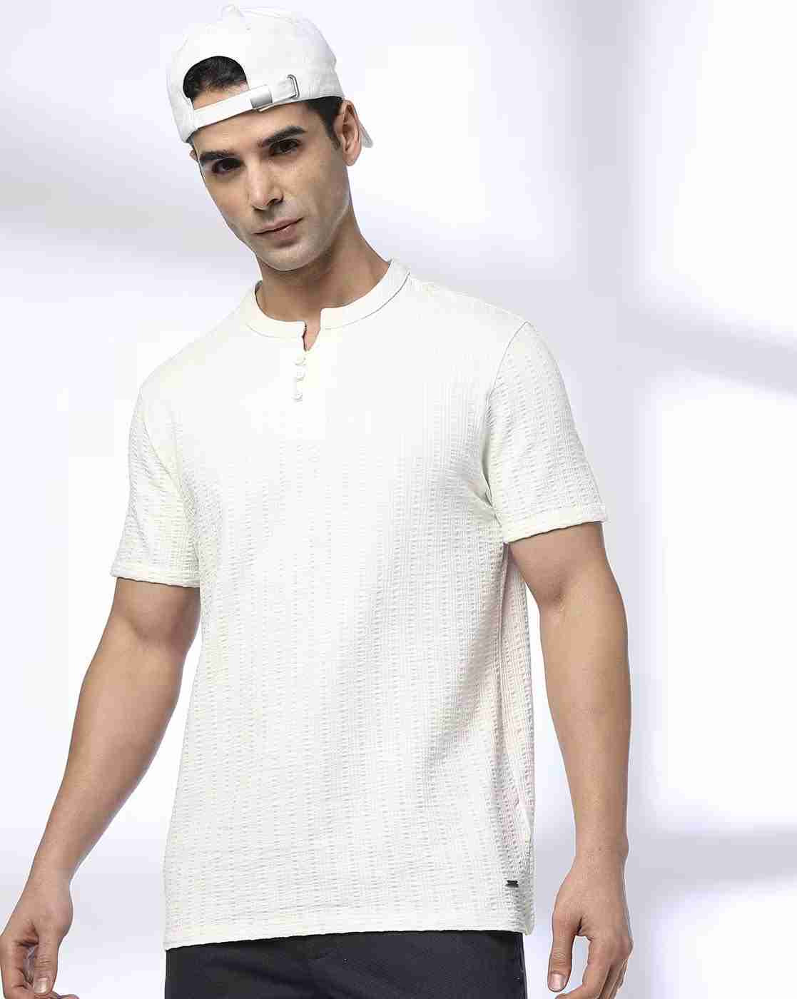 DNMX | Men Striped Regular Fit Henley T-Shirt|1