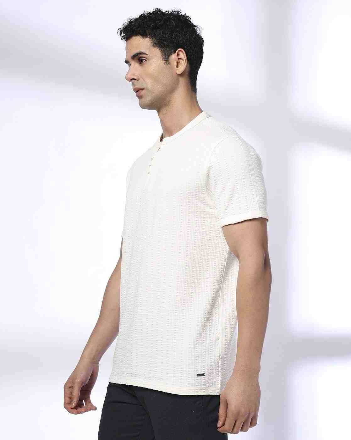DNMX | Men Striped Regular Fit Henley T-Shirt|2