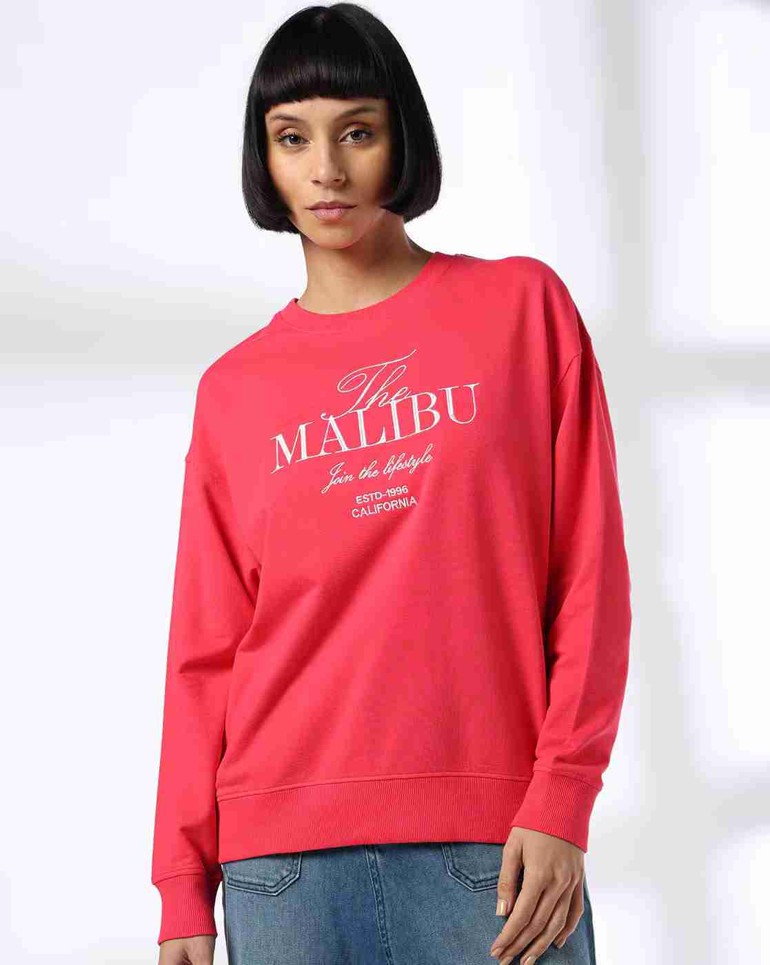 DNMX | Women Embroidered Boxy Fit Cotton Crew-Neck Sweatshirt|0