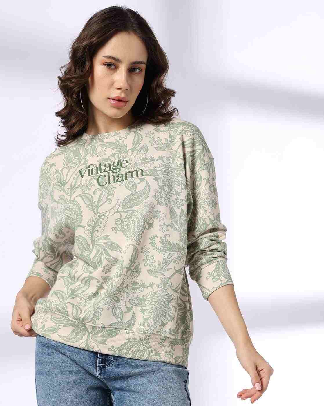 DNMX | Women Tropical Print Boxy Fit Crew-Neck Sweatshirt|0