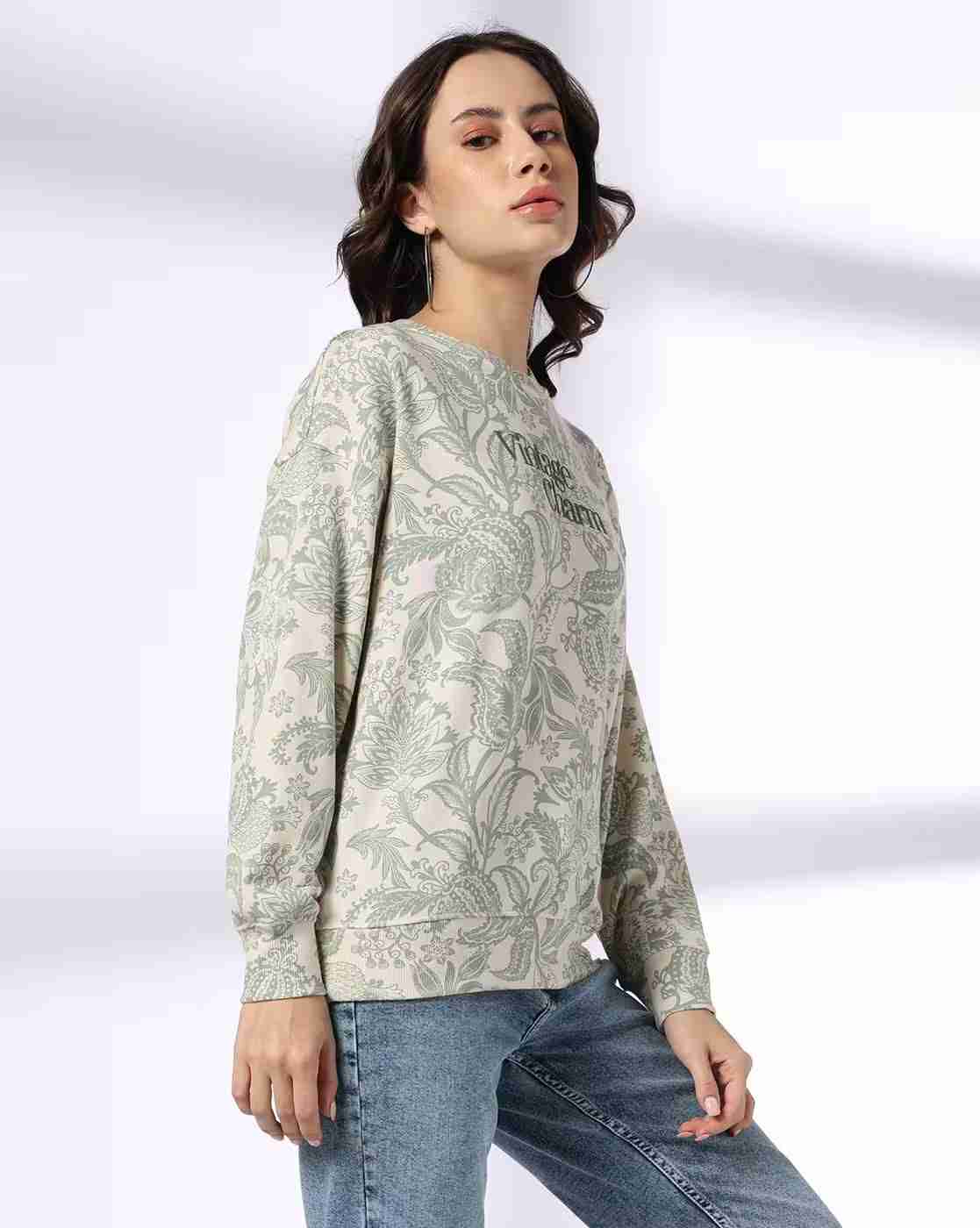 DNMX | Women Tropical Print Boxy Fit Crew-Neck Sweatshirt|2