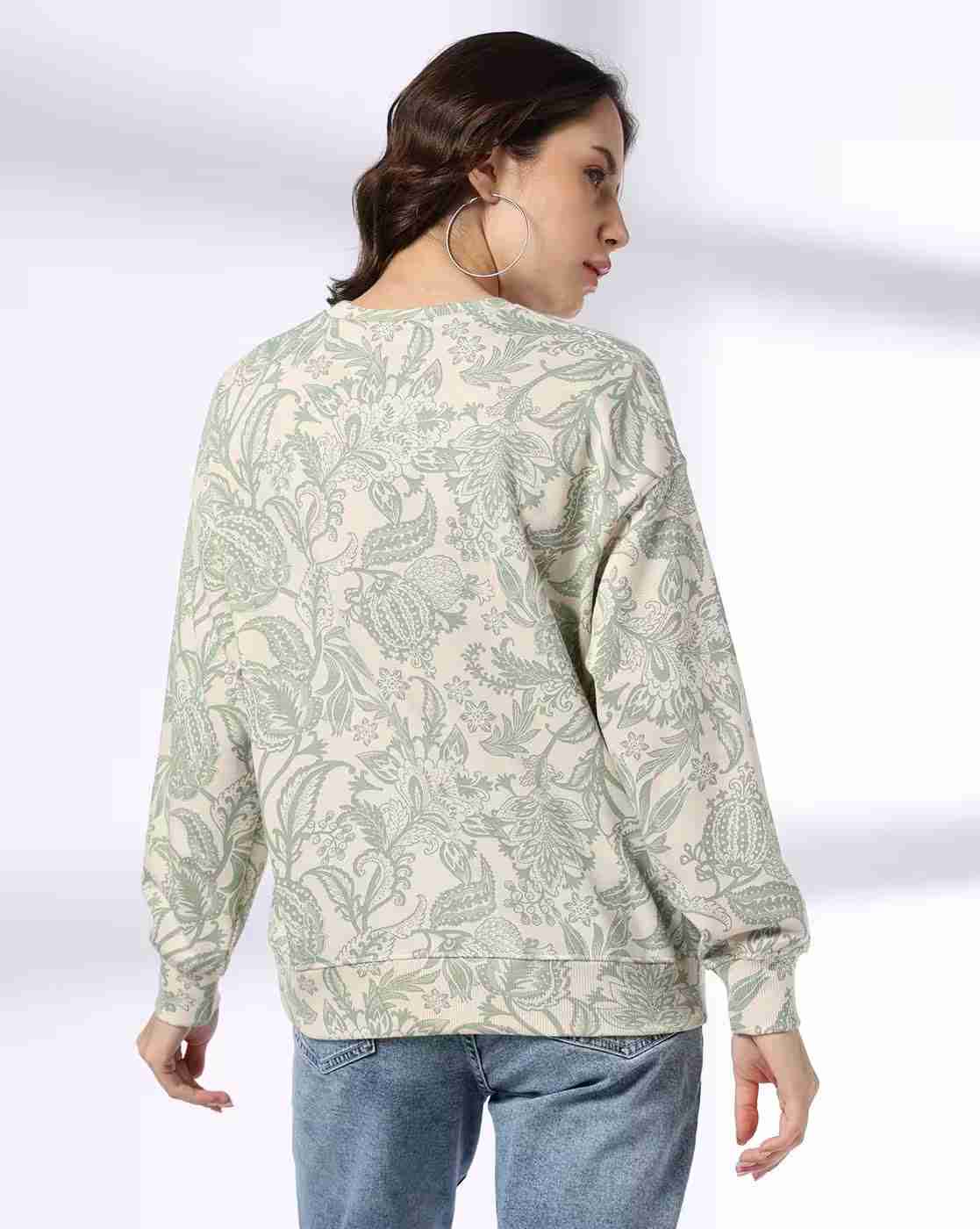 DNMX | Women Tropical Print Boxy Fit Crew-Neck Sweatshirt|3