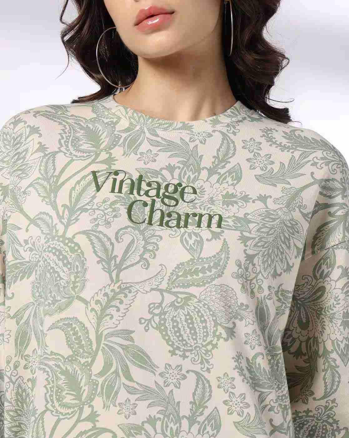 DNMX | Women Tropical Print Boxy Fit Crew-Neck Sweatshirt|4